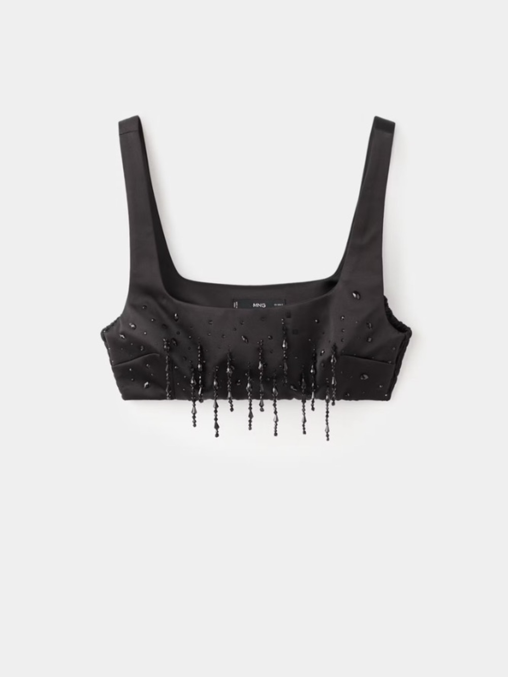 NWT Mango Black Embellished Square-Neck Crop Top